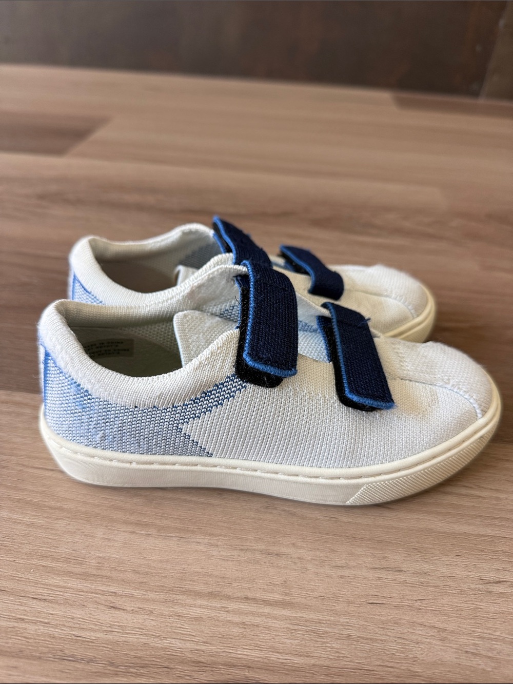Rothy’s Kids White and Navy Velcro Sneakers